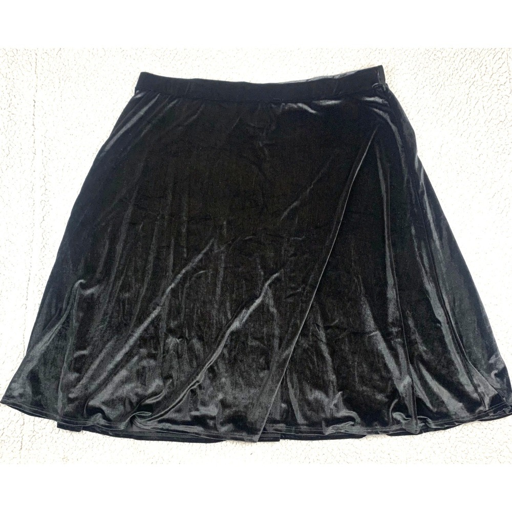 J Lee‎ Skirt Women's 2XL Black Velvet A-Line Midi Pull-On Stretch